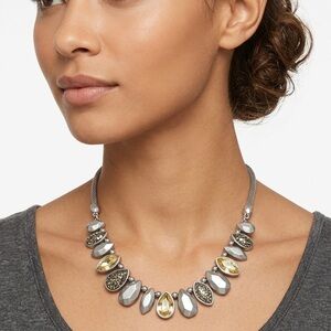 Bohem Elegant Silver-Tone and Yellow Crystal Statement Necklace